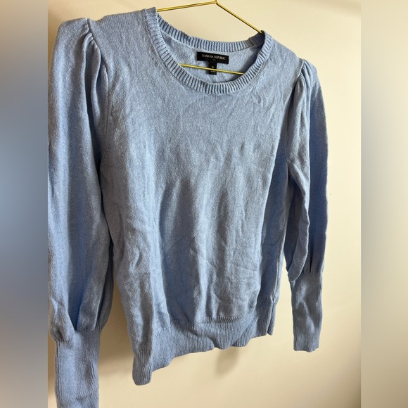 Light Blue Puff Sleeve Lightweight Sweater - Picture 6 of 7